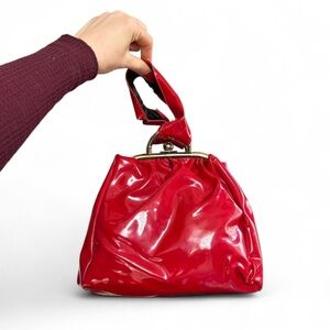 Cute vintage Red vinyl leather handbag with gold hardware
